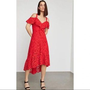 Red Lace High-Low Flared Dress